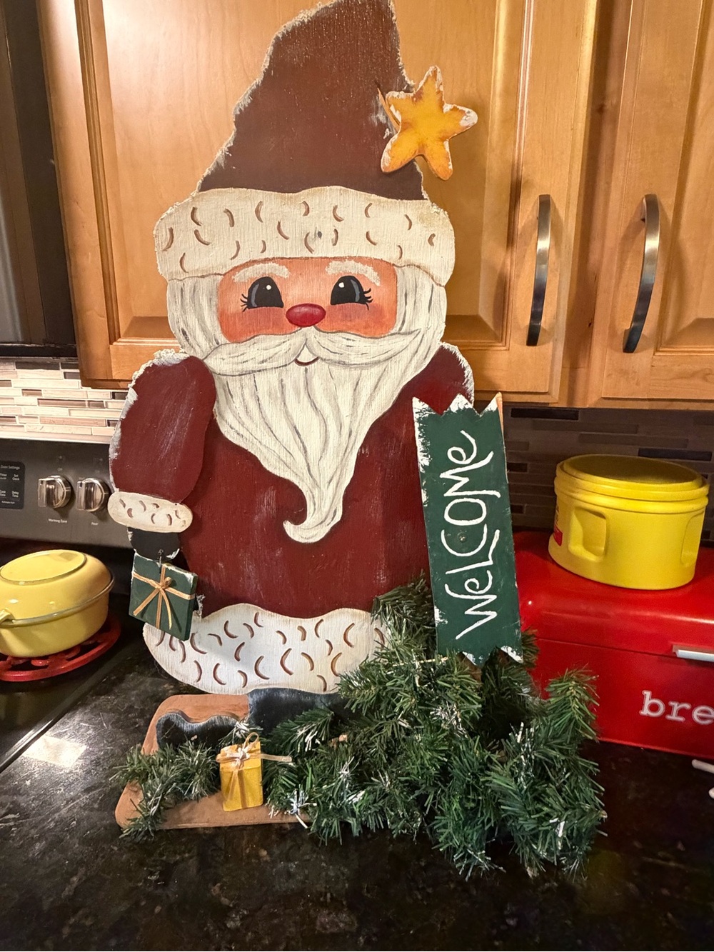 VTG Hand Made Wooden Santa Clause Decor Large Size 26.5" Tall Front Door, Porch